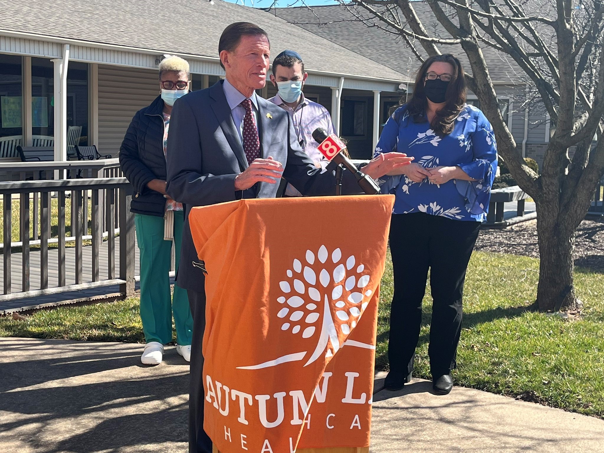 Blumenthal joined health care workers to urge the Center for Medicare and Medicaid Services to issue staffing standards for nursing homes.